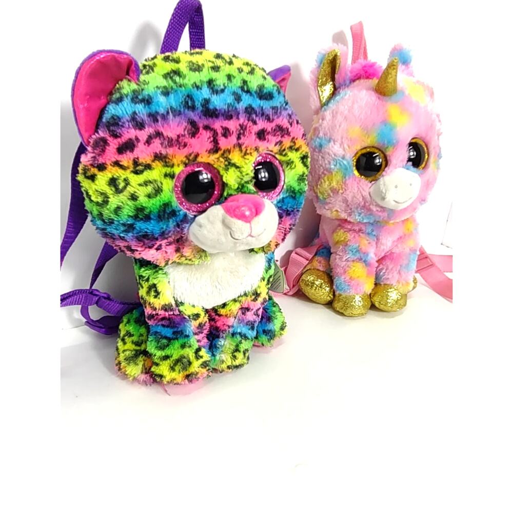 Beanie Baby 2 Backpacks Kids Unicorn Tie Dye Dottie Ty Colorful Stuffed Animal